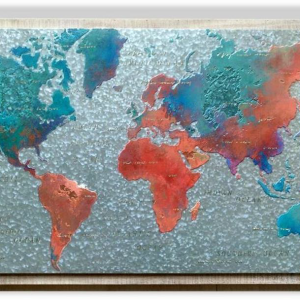 METAL AND WOOD WORLD MAP WALL ART