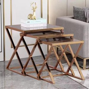 Alessandra Nesting Table Square Gloss White & Gold