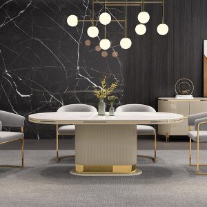 Coretta Dining Table Sintered Stone Top  6 seater   Gloss Gray & Glod