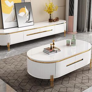 Coretta TV Stand & Coffee Table Sintered Stone Top   Gloss Gray & Glod